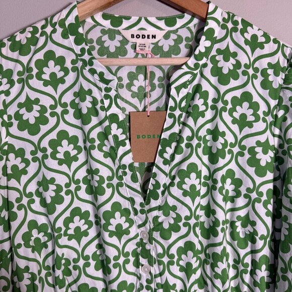 Boden Elena Cotton Tiered Midi Dress Womens 16-18 Paradise Green Ivy Trellis NWT - Picture 8 of 16